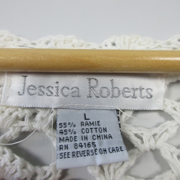 Jessica Roberts Crochet Vtg Y2K Tunic Dress L Ivory Open Knit Beach Boho 568 - Picture 3 of 11
